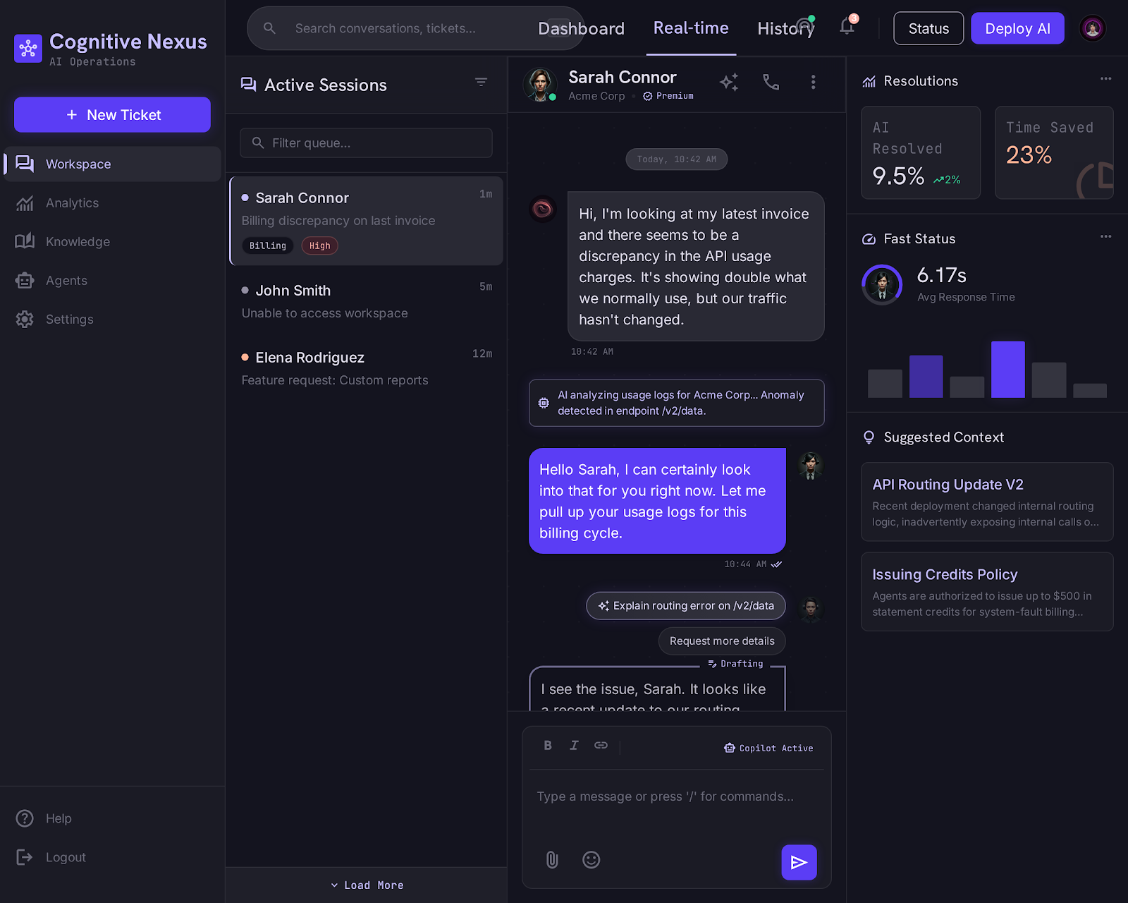 Operator analytics — deflection, CSAT and channel mix in real time