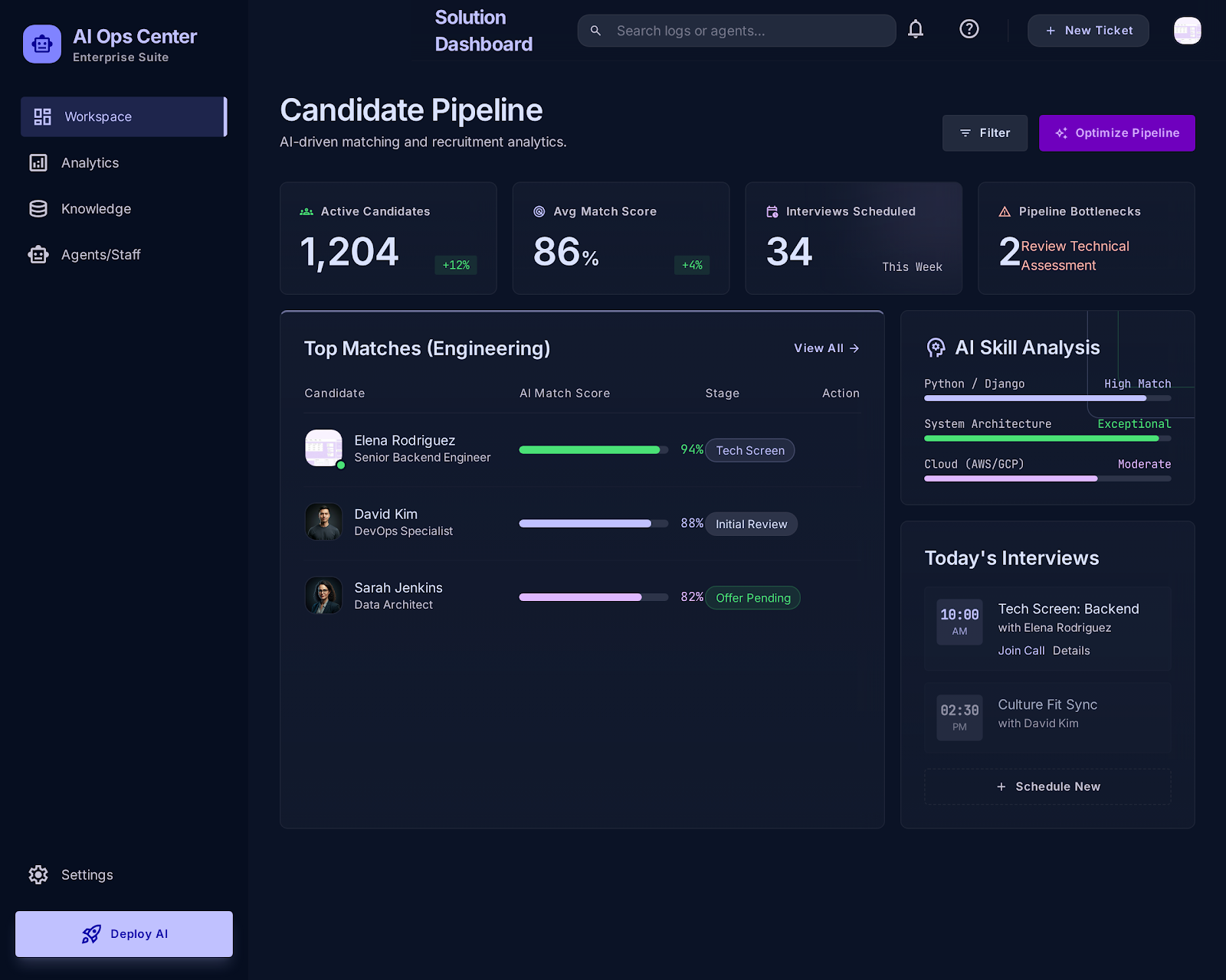 Live call console — real-time transcript and sentiment