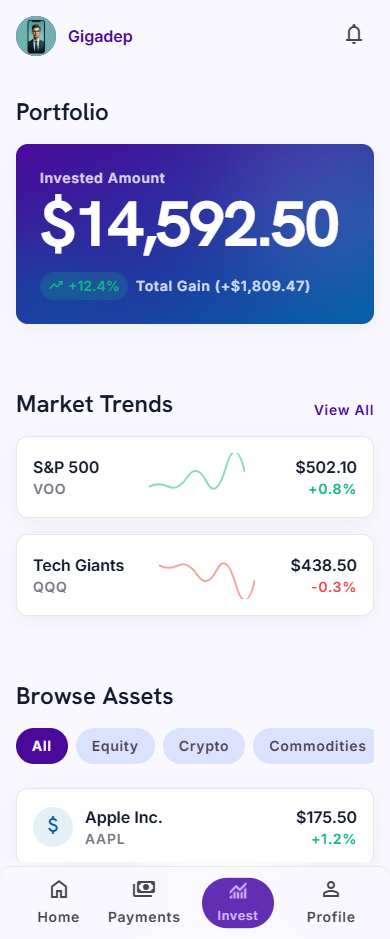 P2P transfer — contact picker and instant send