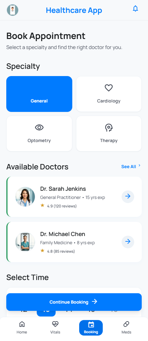 Daily health dashboard with vitals