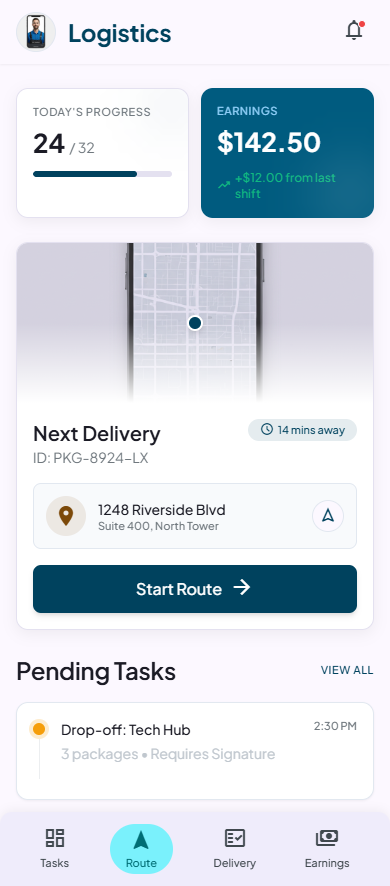 Driver route overview with optimized stops